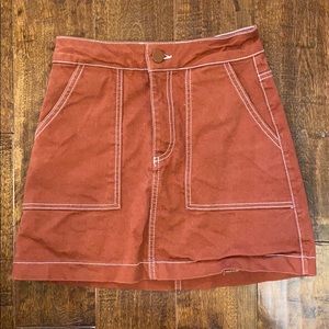 Zara Burnt Orange Stitch Detail Denim Skirt XS